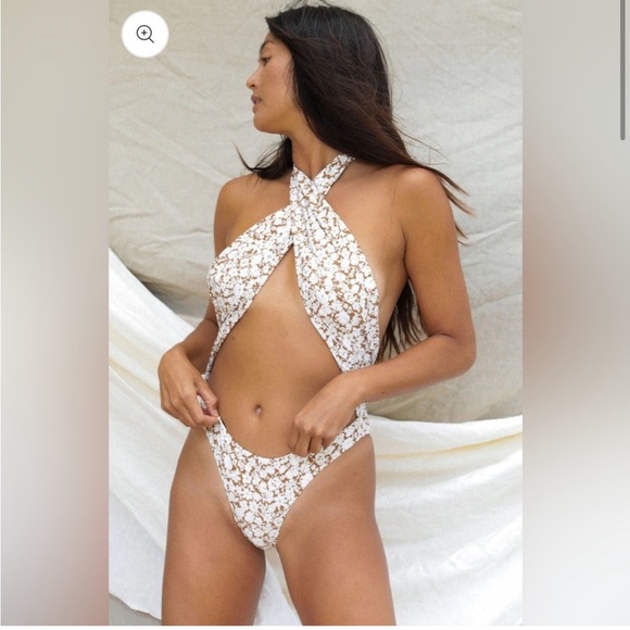 Stone Fox Swim Azalea One Piece Swim Suit in Tobacco Leaf Fleur Sz Small - Picture 1 of 8